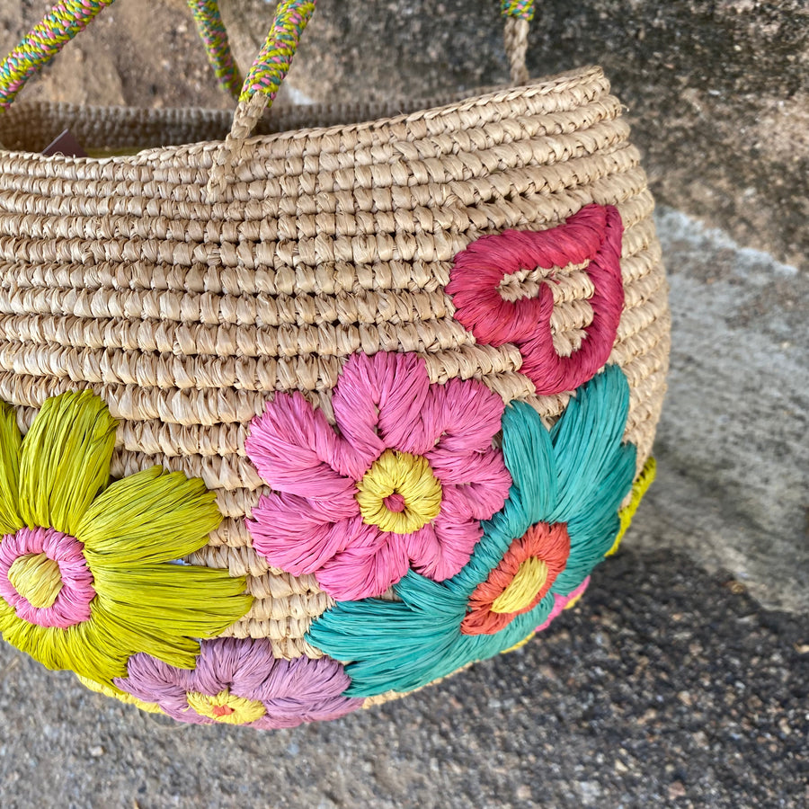 Floral hand embroidered basket